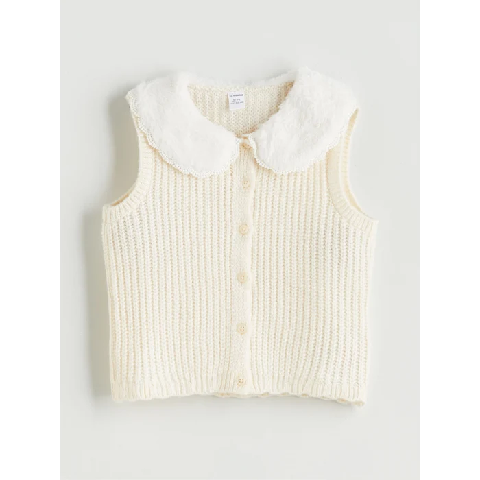 LCW Kids Ekru Bisiklet Yaka Kız Çocuk Triko Yelek