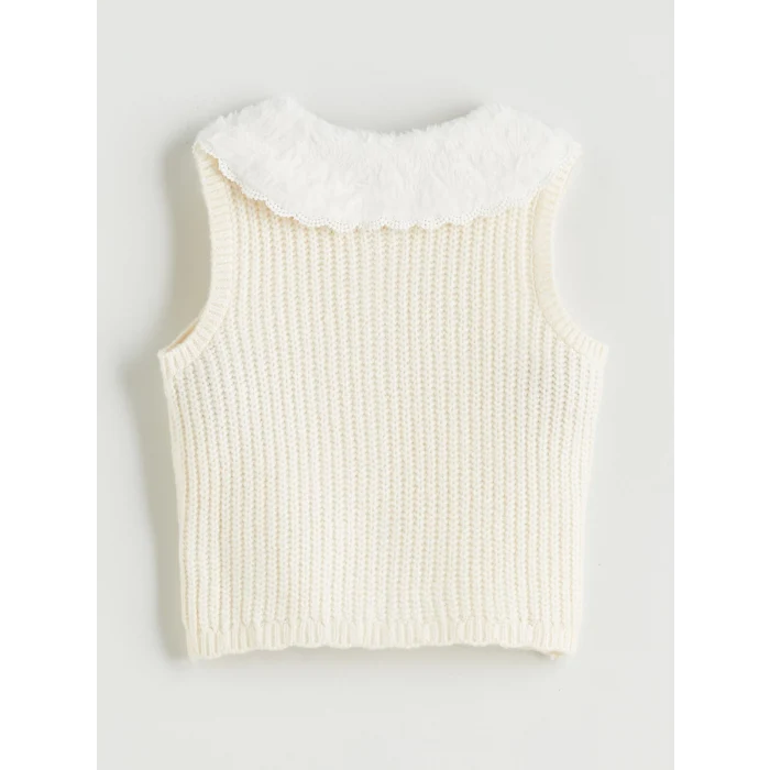 LCW Kids Ekru Bisiklet Yaka Kız Çocuk Triko Yelek