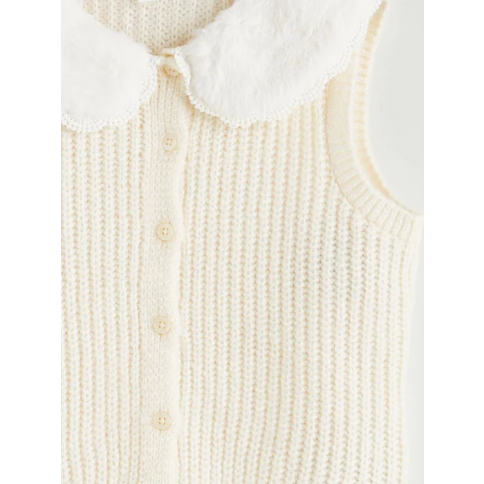 LCW Kids Ekru Bisiklet Yaka Kız Çocuk Triko Yelek