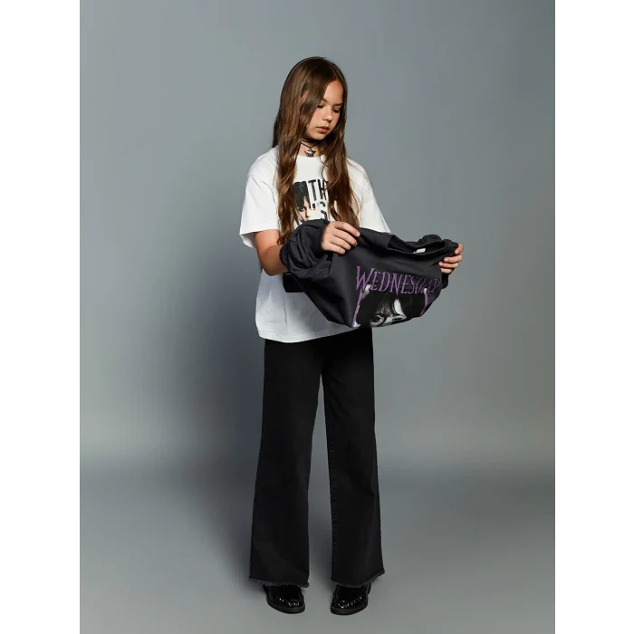 LCW Kids Siyah Wideleg Kız Çocuk Jean Pantolon