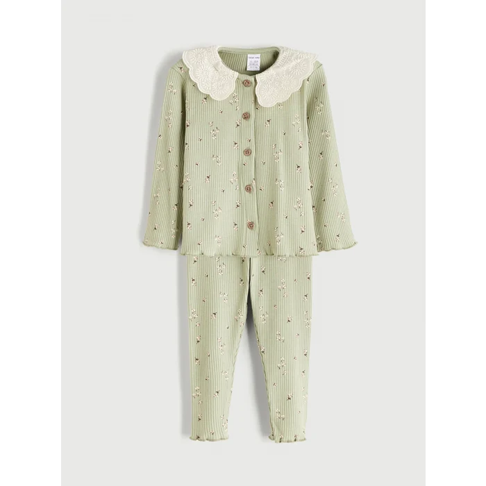 LCW baby Yeşil Bisiklet Yaka Kız Bebek Bluz ve Tayt 2li