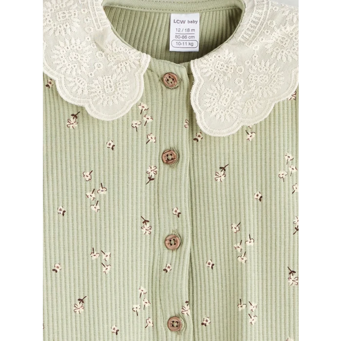 LCW baby Yeşil Bisiklet Yaka Kız Bebek Bluz ve Tayt 2li