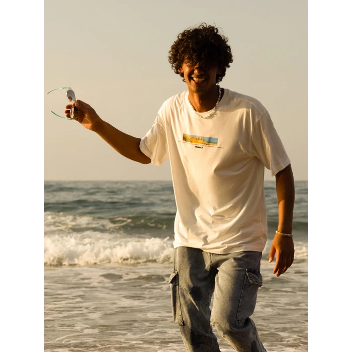 XSIDE Beyaz Bisiklet Yaka Kısa Kollu Baskılı Penye Erkek Tişört