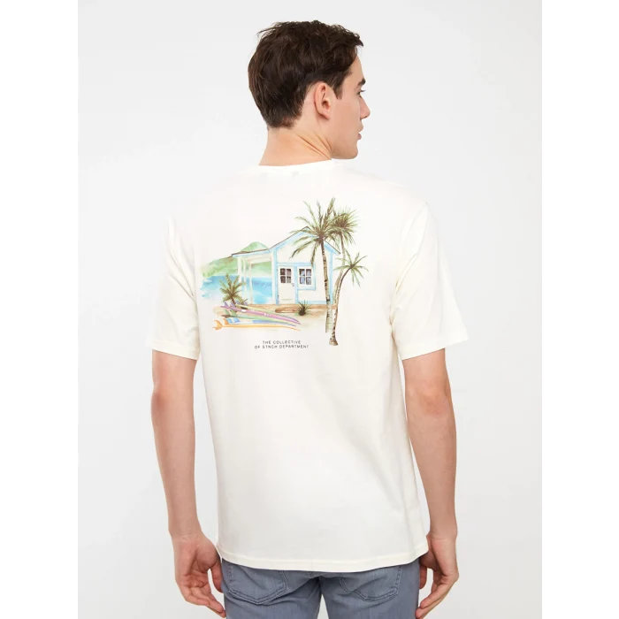 XSIDE Sari Bisiklet Yaka Kısa Kollu Baskılı Penye Erkek Tişört