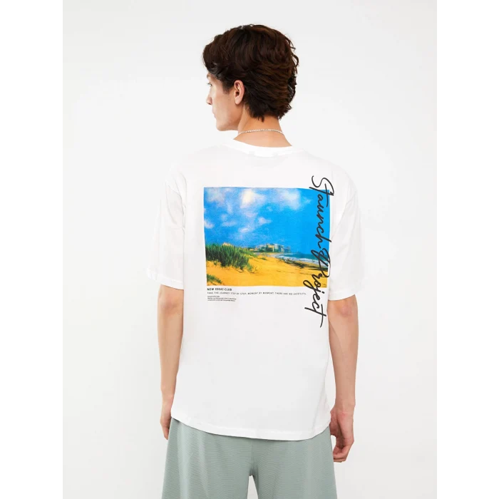 XSIDE Beyaz Bisiklet Yaka Kısa Kollu Baskılı Penye Erkek Tişört