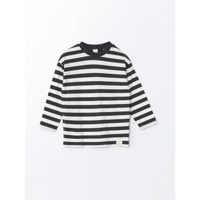 LCW Kids Antrasit Bisiklet Yaka Çizgili Erkek Bebek Tişört