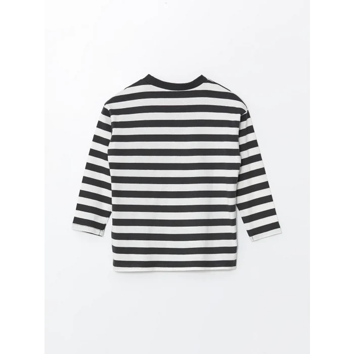 LCW Kids Antrasit Bisiklet Yaka Çizgili Erkek Bebek Tişört