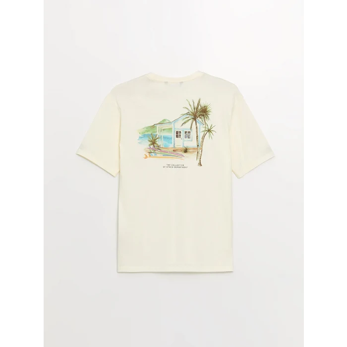 XSIDE Sari Bisiklet Yaka Kısa Kollu Baskılı Penye Erkek Tişört