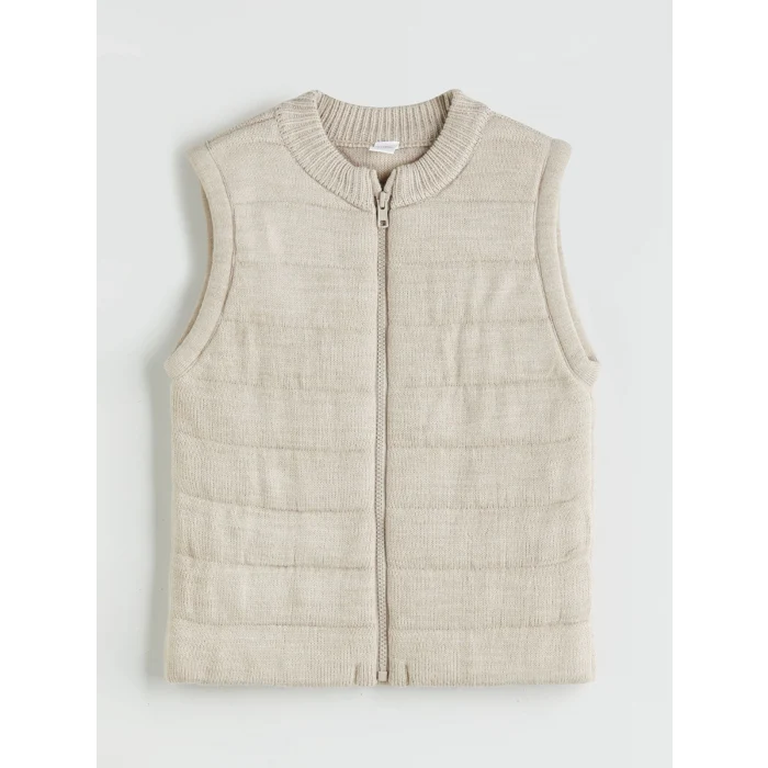 LCW Kids Bej Bisiklet Yaka Erkek Çocuk Fermuarlı Yelek