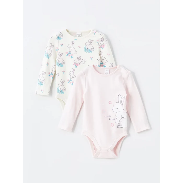 LC WAIKIKI Pembe Bisiklet Yaka Kız Bebek Çıtçıtlı Bodysuit 2li