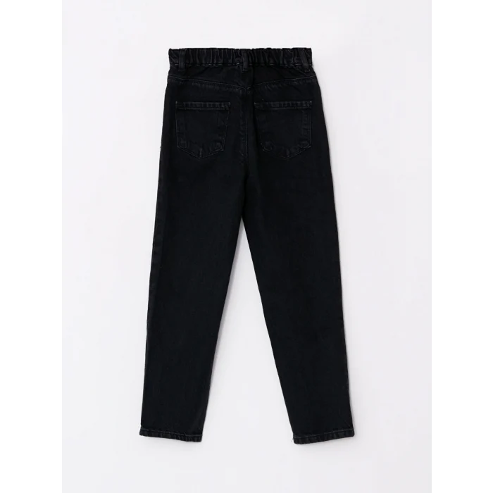 LCW Kids Siyah Beli Lastikli Yırtık Detaylı Kız Çocuk Mom Jean Pantolon