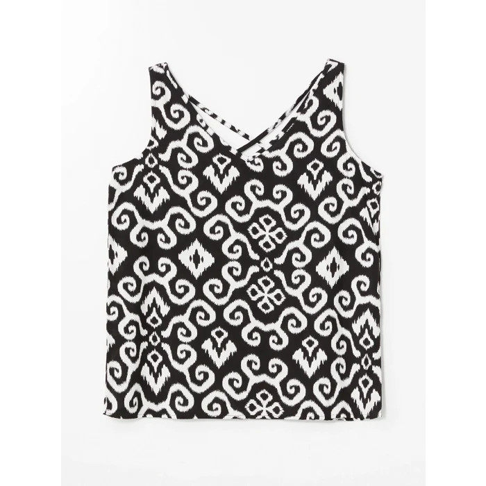 LCWAIKIKI Classic Siyah V Yaka Desenli Kadın Bluz