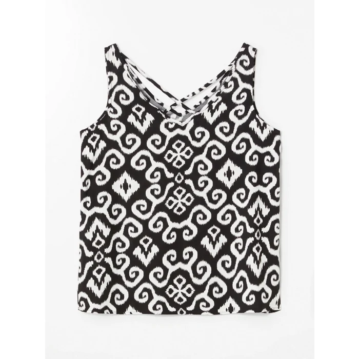 LCWAIKIKI Classic Siyah V Yaka Desenli Kadın Bluz