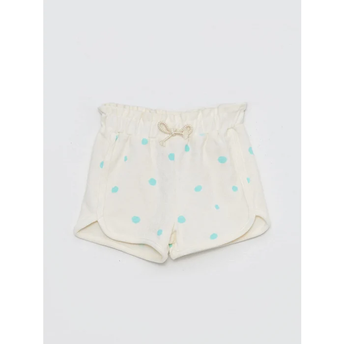 LCW baby Ekru Bisiklet Yaka Kısa Kollu Baskılı Kız Bebek Tişört ve Şort 2li Takım