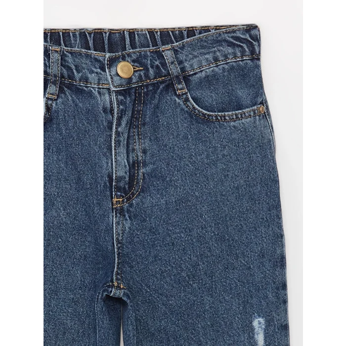 LCW Kids Mavi Yırtık Detaylı Kız Çocuk Mom Jean Pantolon