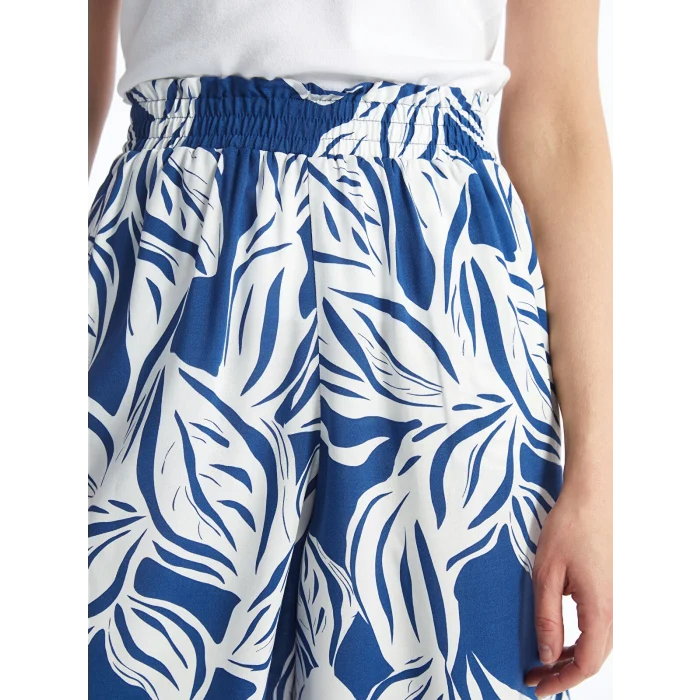 LCWAIKIKI Classic Mavi Beli Lastikli Desenli Kadın Şort