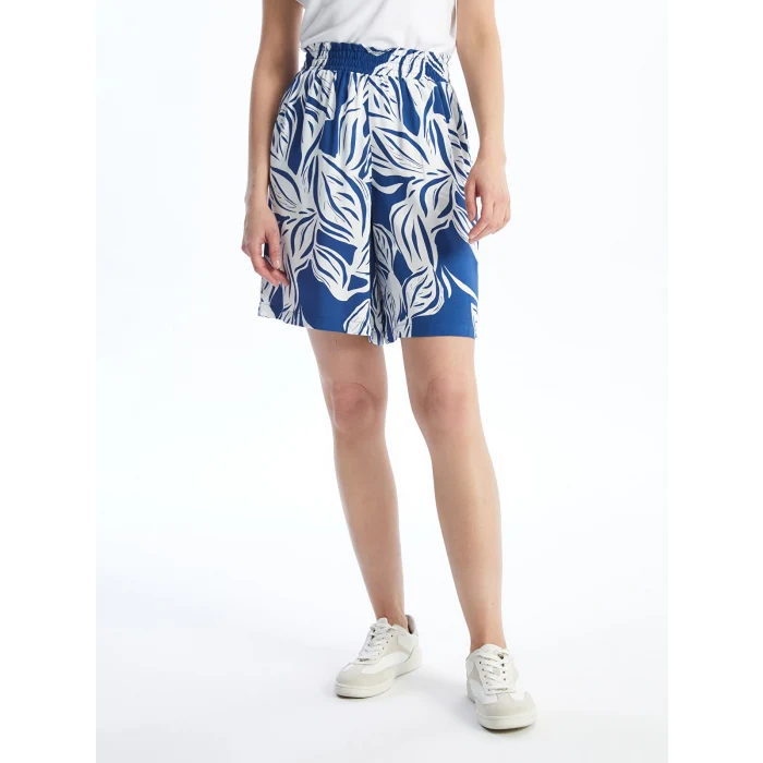 LCWAIKIKI Classic Mavi Beli Lastikli Desenli Kadın Şort