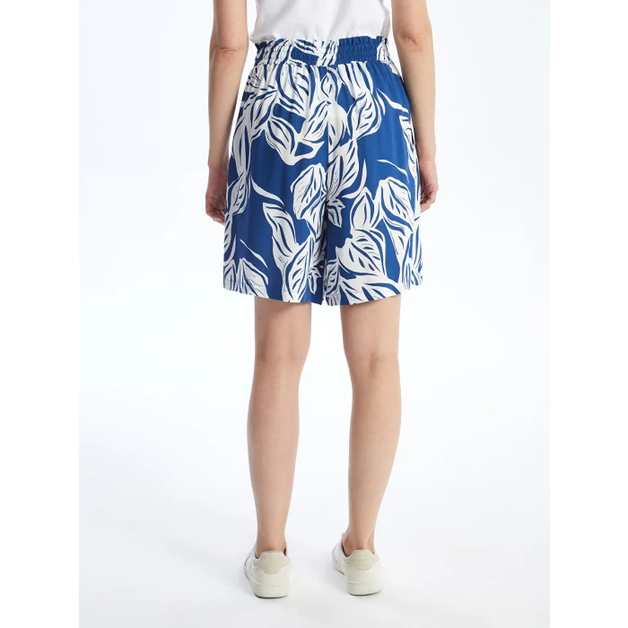 LCWAIKIKI Classic Mavi Beli Lastikli Desenli Kadın Şort