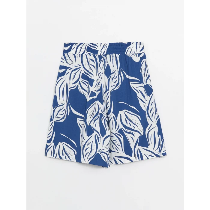 LCWAIKIKI Classic Mavi Beli Lastikli Desenli Kadın Şort