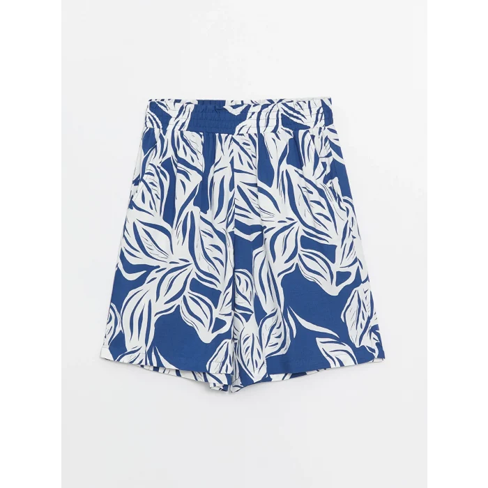 LCWAIKIKI Classic Mavi Beli Lastikli Desenli Kadın Şort