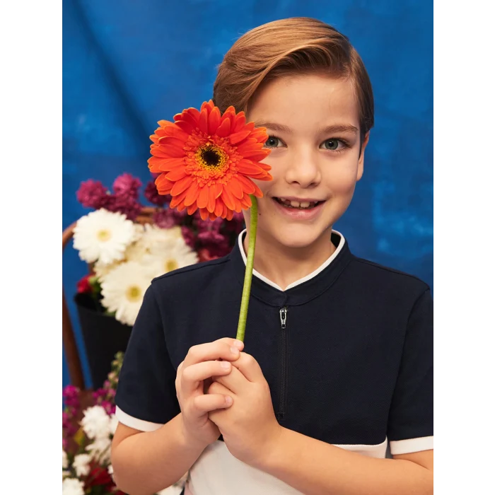 LCW Kids Pembe Hakim Yaka Renk Bloklu Kısa Kollu Erkek Çocuk Tişört