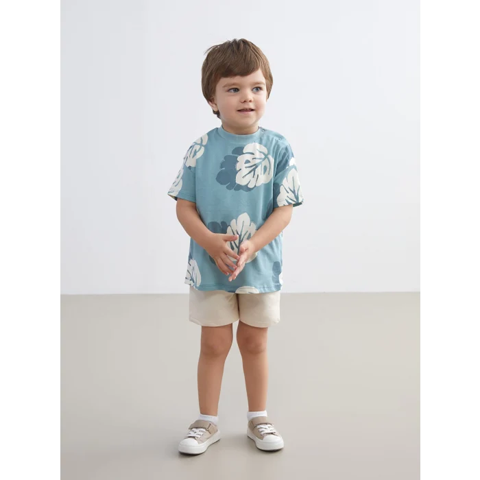 LCW baby Mavi Baskılı Erkek Bebek Tişört ve Şort 2li