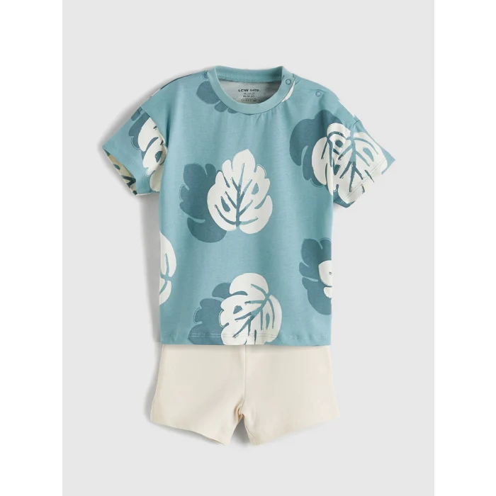 LCW baby Mavi Baskılı Erkek Bebek Tişört ve Şort 2li