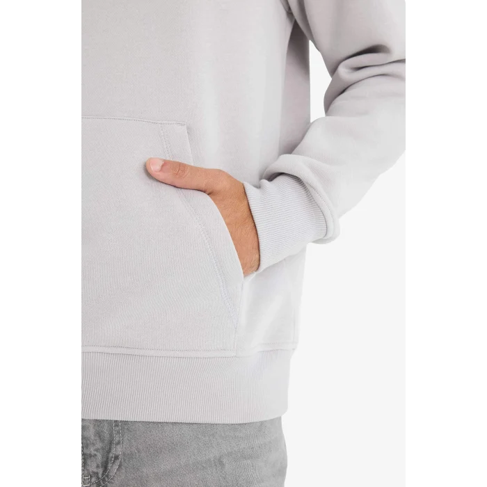 Defacto X8283 Gri Regular Fit Kapüşonlu Kanguru Cepli İçi Yumuşak Tüylü Basic Düz Sweatshirt
