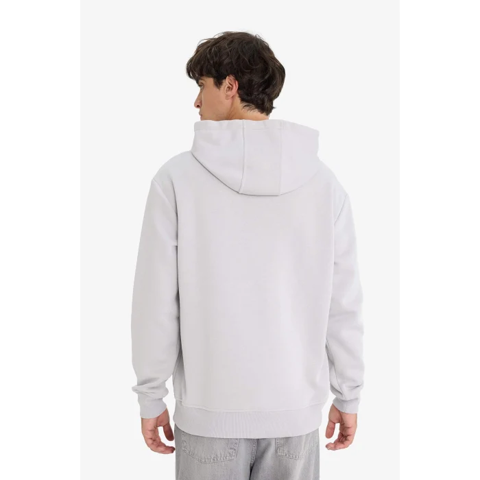 Defacto X8283 Gri Regular Fit Kapüşonlu Kanguru Cepli İçi Yumuşak Tüylü Basic Düz Sweatshirt