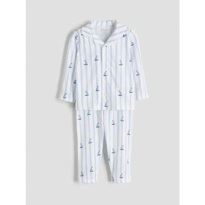 LCW baby Ekru Resort Yaka Çizgili Erkek Bebek Pijama Takım