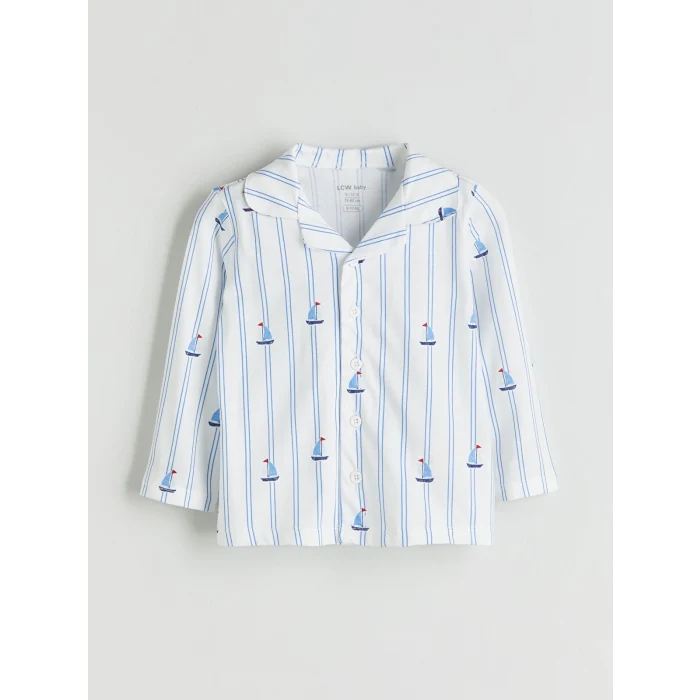 LCW baby Ekru Resort Yaka Çizgili Erkek Bebek Pijama Takım