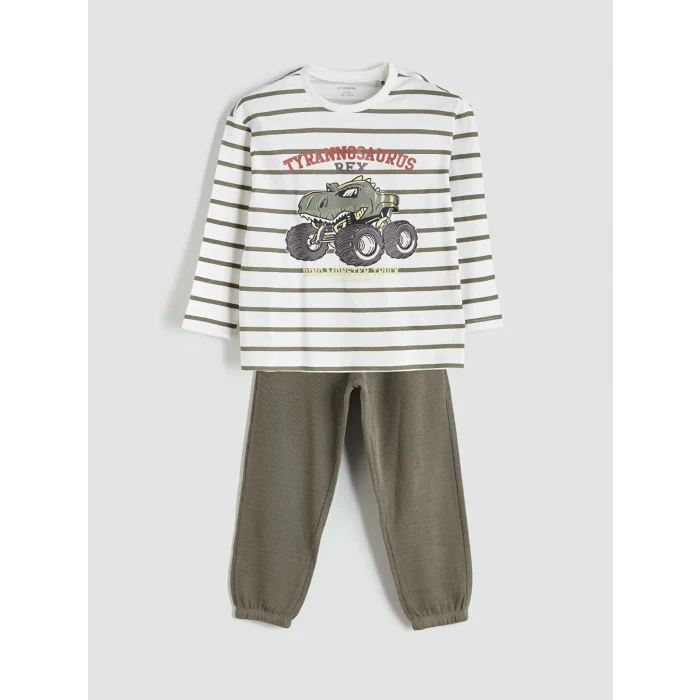 LCW baby Ekru Bisiklet Yaka Baskılı Erkek Bebek Sweatshirt ve Eşofman Alt 2li