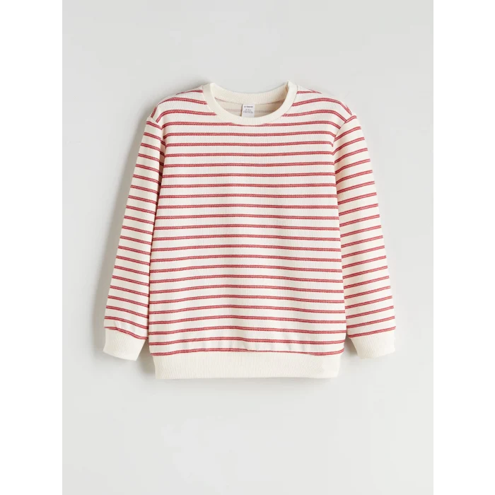 LCW Kids Bej Çizgili Erkek Çocuk Sweatshirt ve Eşofman Alt 2li