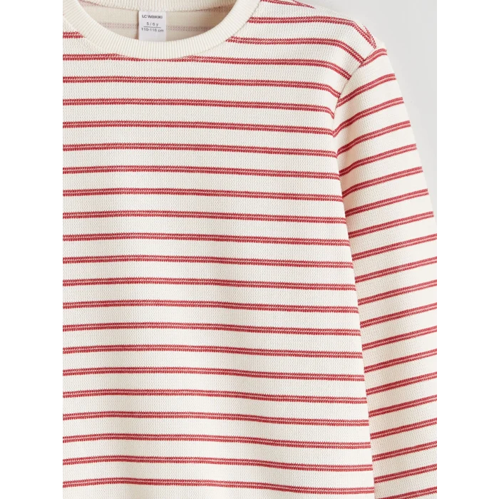 LCW Kids Bej Çizgili Erkek Çocuk Sweatshirt ve Eşofman Alt 2li