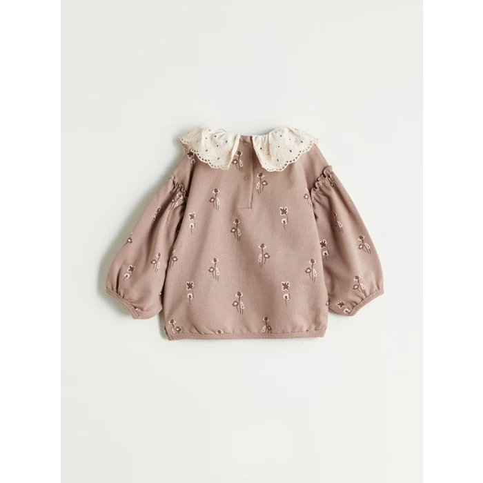 LCW baby Bej Bebe Yaka Uzun Kollu Baskılı Kız Bebek Sweatshirt ve Tayt 2li Takım