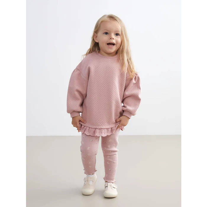 LCW baby Pembe Kurdele Detaylı Kız Bebek Kazak ve Tayt 2li