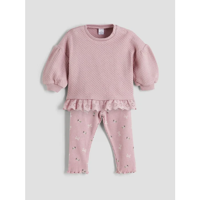 LCW baby Pembe Kurdele Detaylı Kız Bebek Kazak ve Tayt 2li