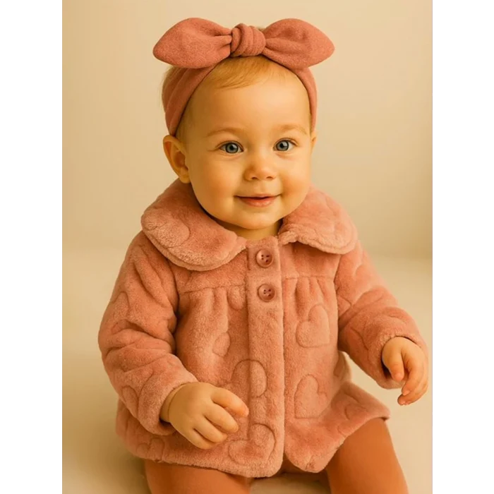 LCW baby Pembe Bebe Yaka Kız Bebek Pelüş Mont