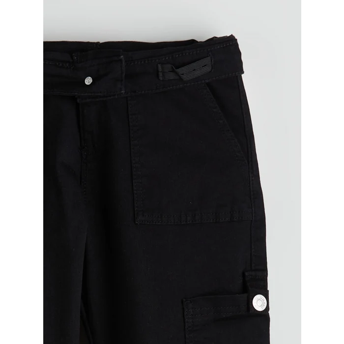 LCW Kids Siyah Slim Fit Kız Çocuk Kargo Jean Pantolon