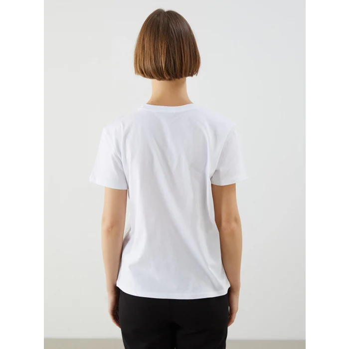 XSIDE Beyaz Bisiklet Yaka Baskılı Kadın Tişört