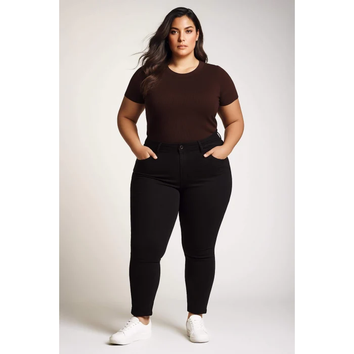 Defacto C0097 Kahve Slim Fit Dar Kesim Bisiklet Yaka Fitilli Kaşkorse Basic Düz Kısa Kollu Tişört