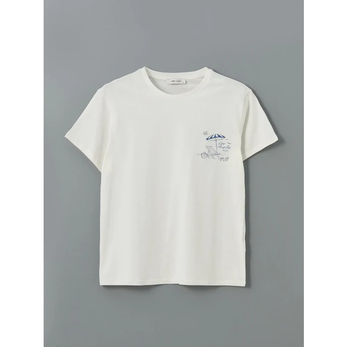 LCW Vision Ekru Bisiklet Yaka Baskılı Kadın Tişört