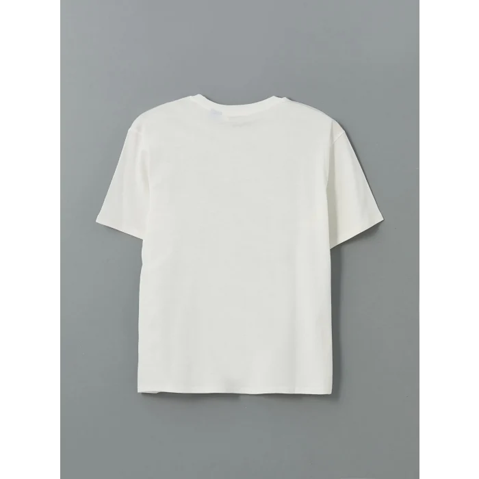 LCW Vision Ekru Bisiklet Yaka Baskılı Kadın Tişört