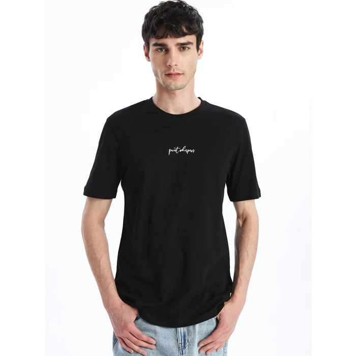 XSIDE Siyah Bisiklet Yaka Kısa Kollu Baskılı Penye Erkek Tişört