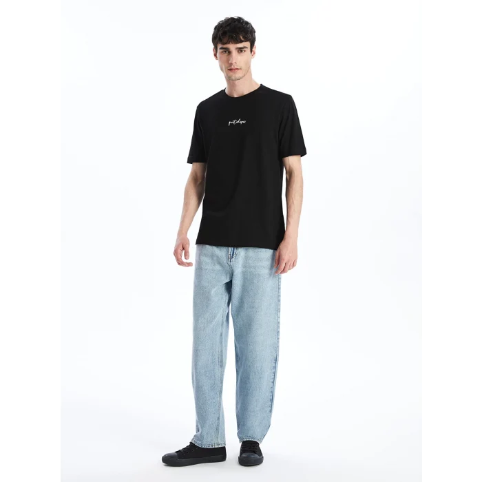 XSIDE Siyah Bisiklet Yaka Kısa Kollu Baskılı Penye Erkek Tişört