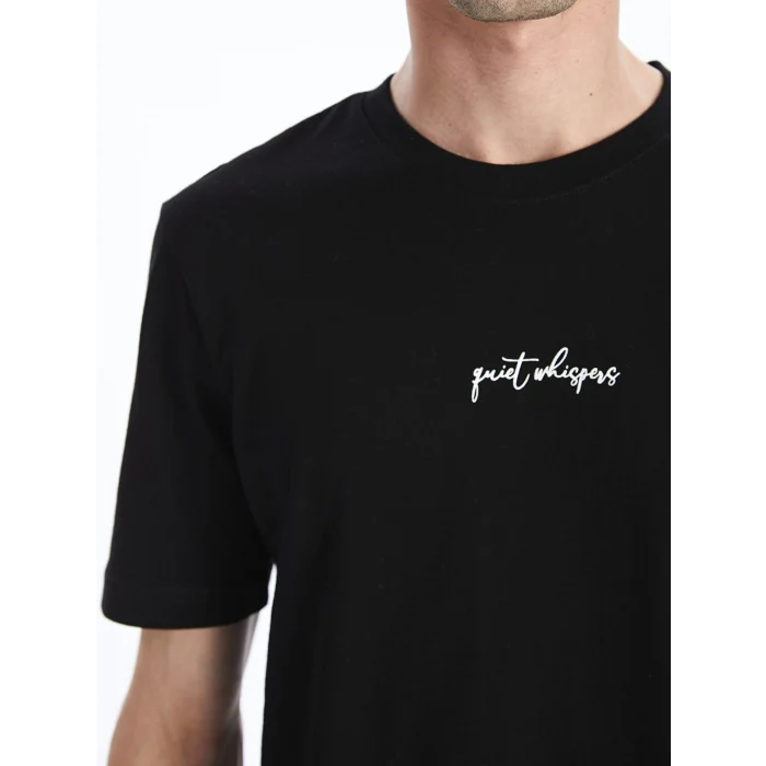 XSIDE Siyah Bisiklet Yaka Kısa Kollu Baskılı Penye Erkek Tişört