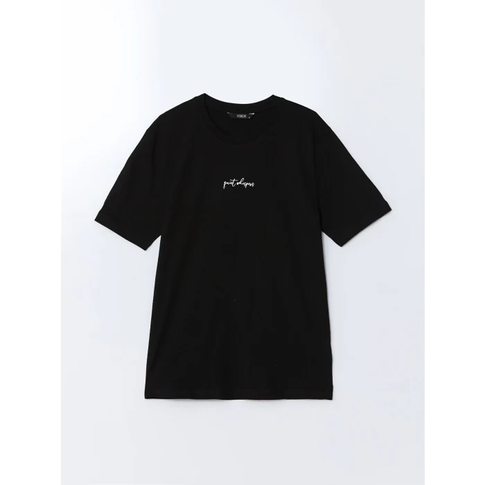 XSIDE Siyah Bisiklet Yaka Kısa Kollu Baskılı Penye Erkek Tişört