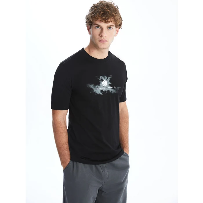 XSIDE Siyah Bisiklet Yaka Kısa Kollu Baskılı Penye Erkek Tişört