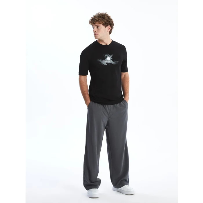 XSIDE Siyah Bisiklet Yaka Kısa Kollu Baskılı Penye Erkek Tişört