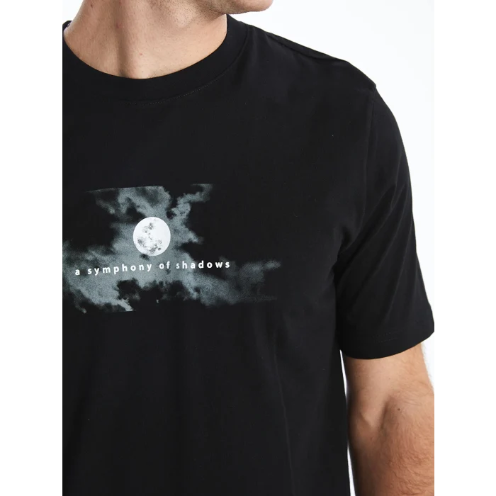 XSIDE Siyah Bisiklet Yaka Kısa Kollu Baskılı Penye Erkek Tişört